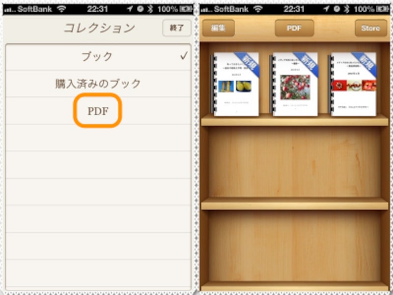 (左)［PDF］をクリック。(右)コピーしたPDFファイルが表示されます
