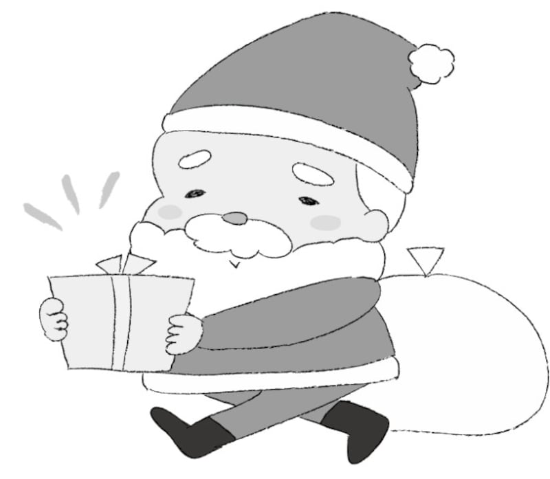 手書き風サンタ　クリスマス　イラスト　白黒　かわいい
