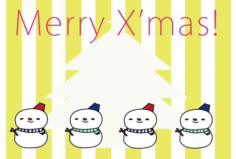 グリーティングカード　雪だるま　クリスマス　イラスト　カラー　かわいい