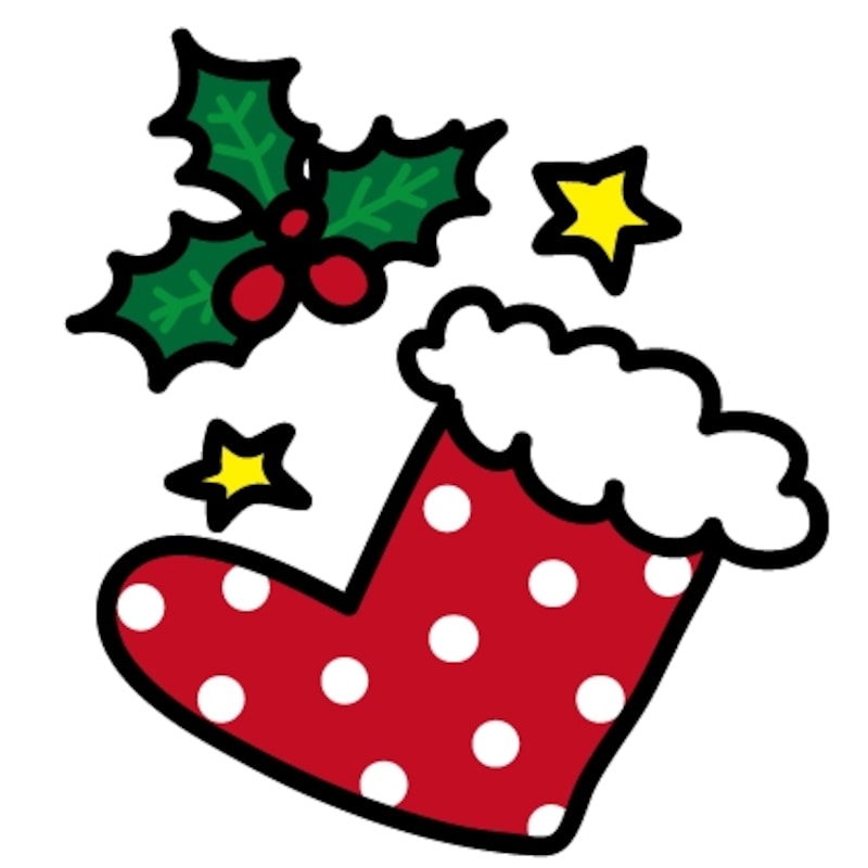 赤い靴下とヒイラギ　クリスマス　イラスト　カラー　かわいい