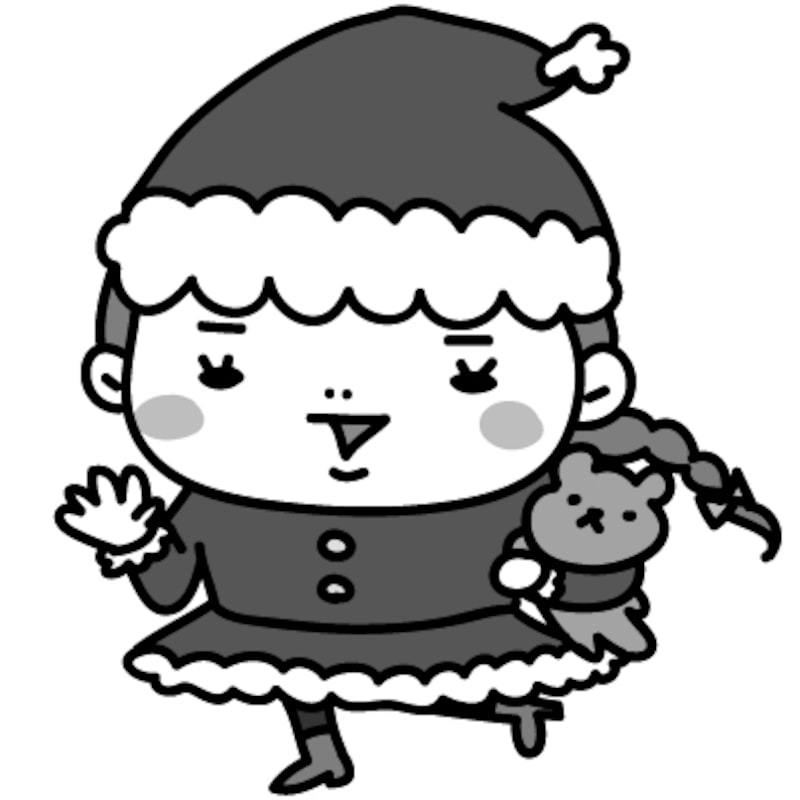 女の子　クリスマス　イラスト　白黒　かわいい