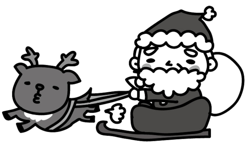 【トナカイとサンタ　クリスマス　イラスト　白黒　かわいい
