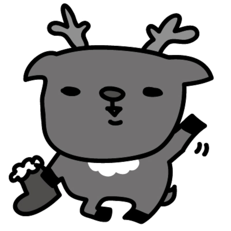 トナカイ　クリスマス　イラスト　白黒　かわいい