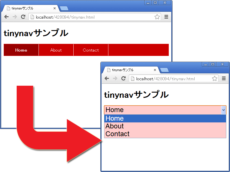 描画領域の横幅が一定以下の場合には、メニューバーがプルダウンメニューに自動変化する。