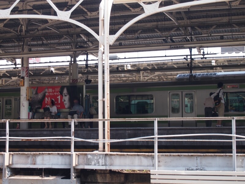 ちょうど山手線のホームが見えている