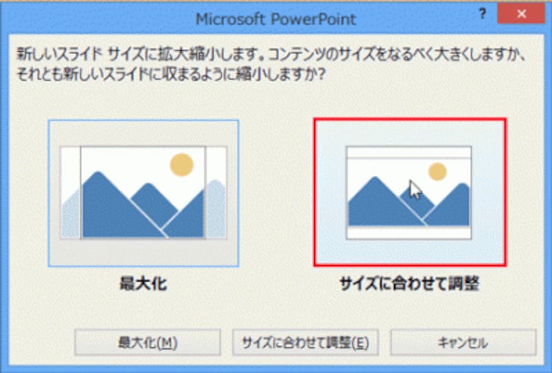 ここでは、「サイズに合わせて調整」を選ぶ。
