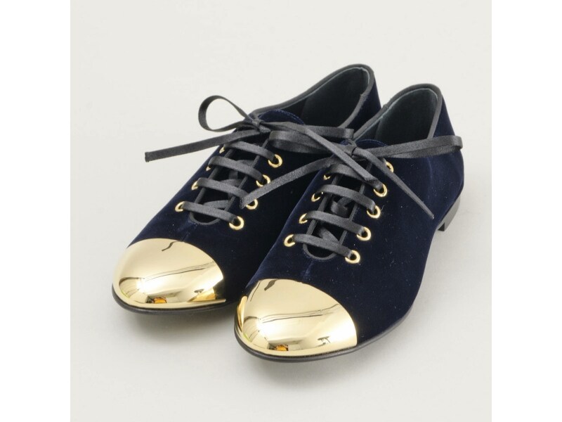 GIUSEPPE ZANOTTI(ジュゼッペザノッティ) ベルベット× メタル キャップトゥ フラット シューズ(13AW)