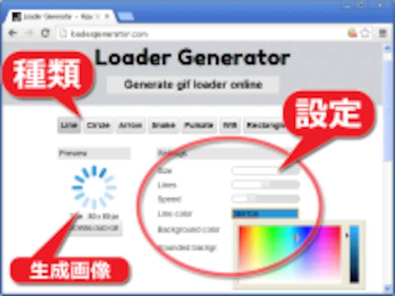 簡単にローディング画像を作れるサービスもある。