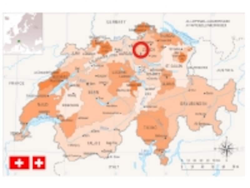 スイス（赤丸がチューリッヒの所在地）