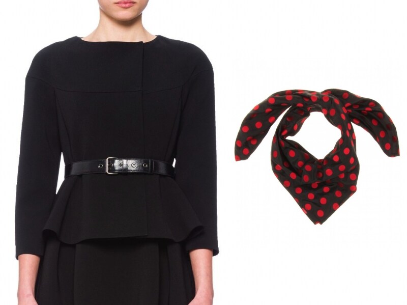 Miu Miu/Cady double-breasted jacket、 Miu Miu/POLKA-DOT SCARF