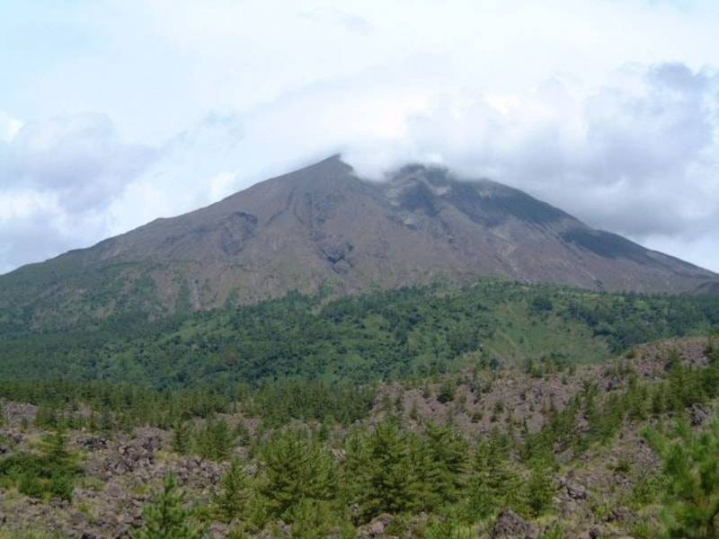 有村溶岩展望所から眺める溶岩台地と桜島
