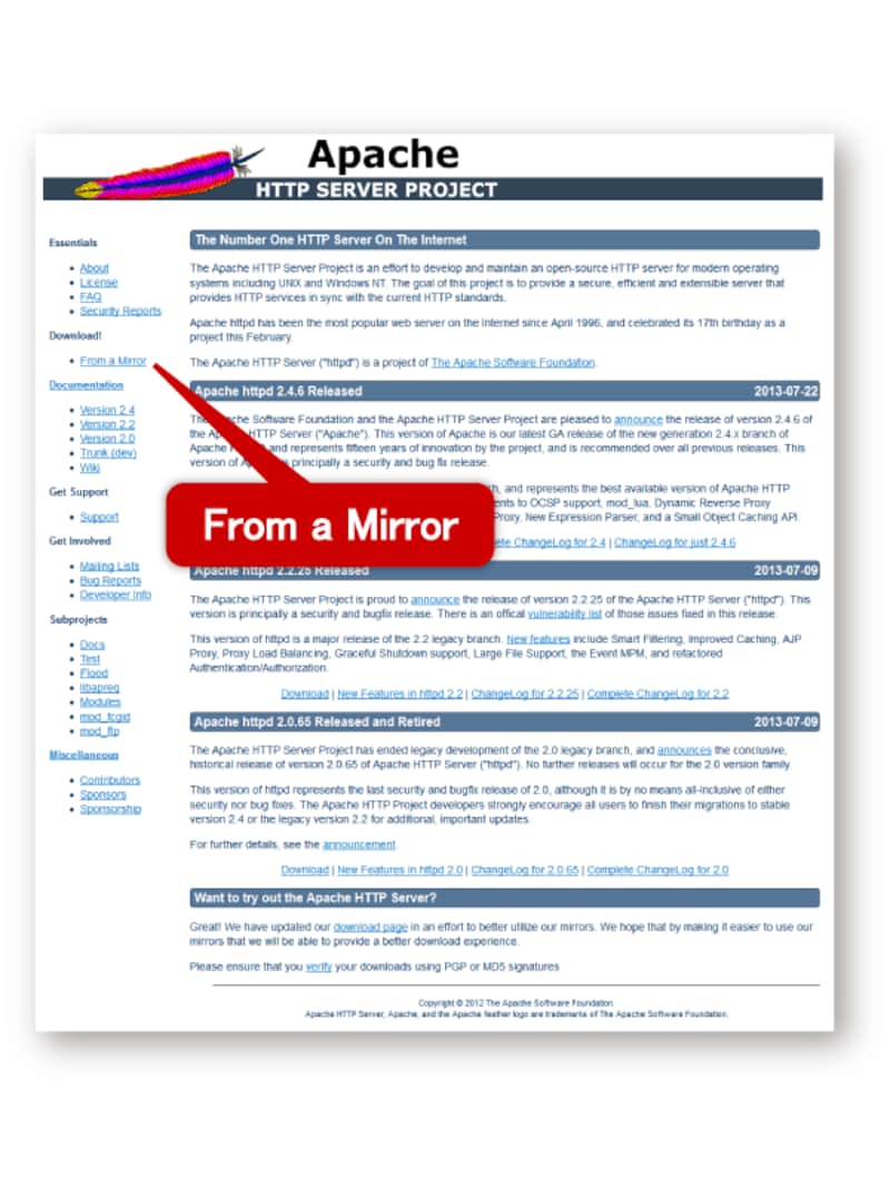 Apache Webサーバサイトトップ