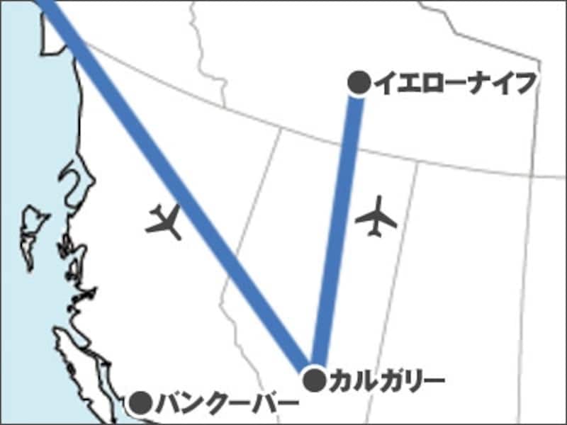カルガリー経由で表示していますが、バンクーバー経由でも可能 (クリックで拡大)