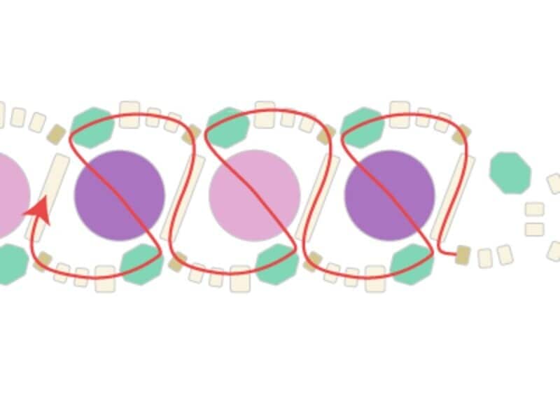 編み戻って糸始末を