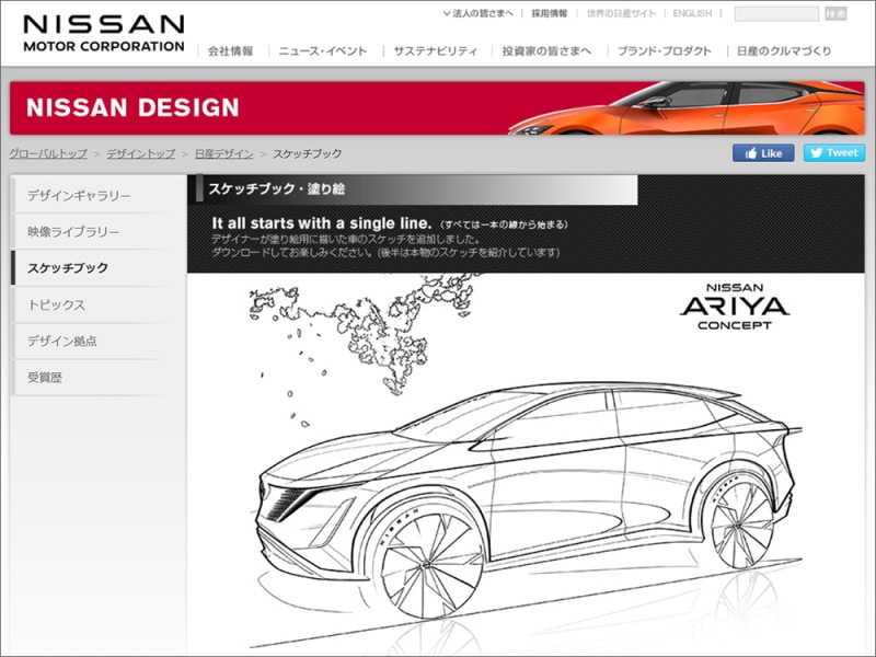 日産自動車スケッチブック・塗り絵