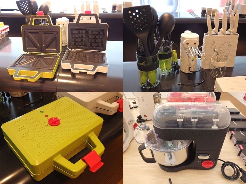 IFAのボダム社のブースで展示されていたホットサンド&ワッフルメーカーやハンドミキサー、スタンドミキサーなど