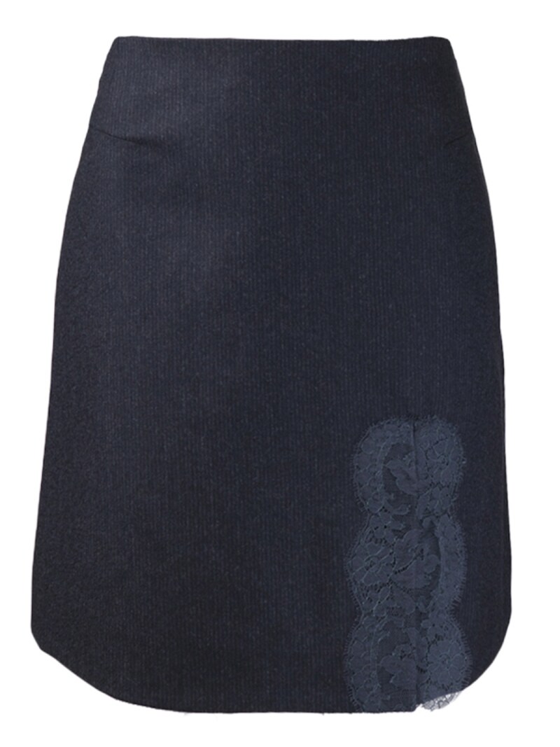 CARVEN／Carven wool pinstripe skirt w/lace navy