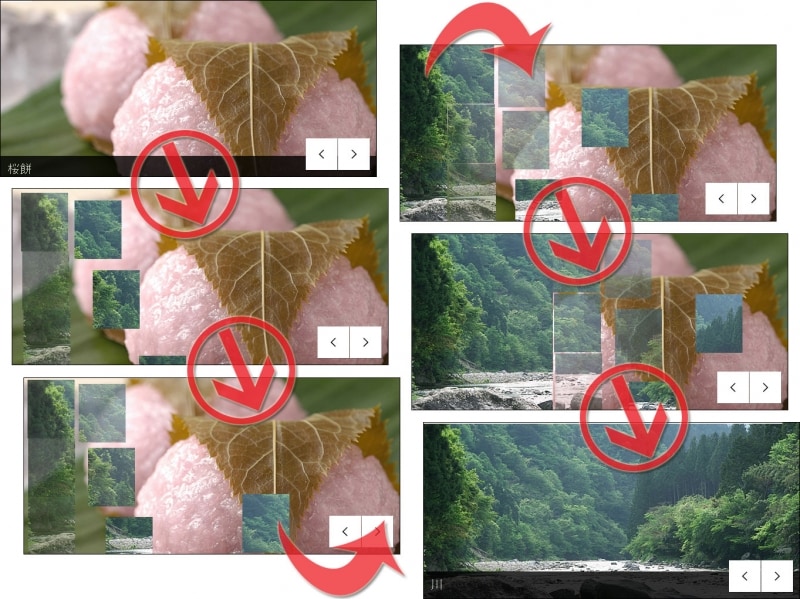 Skitterを使った特殊な画像切替効果を伴ったスライドショーの例