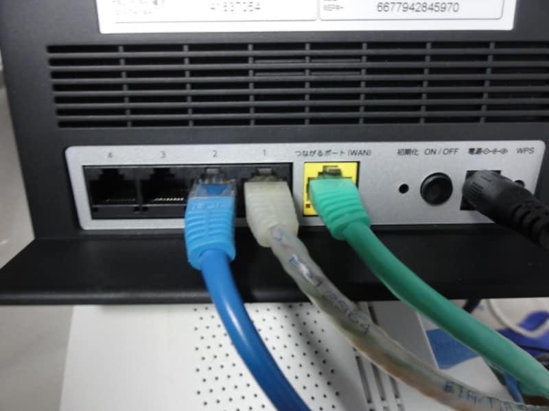 緑のLANケーブル右が電源スイッチ。