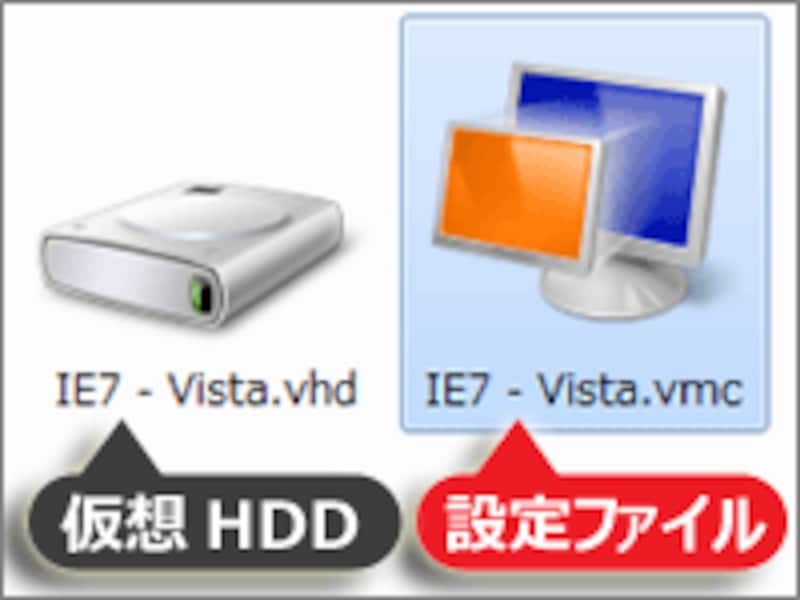 拡張子「.vmc」の仮想マシン設定ファイルをダブルクリック