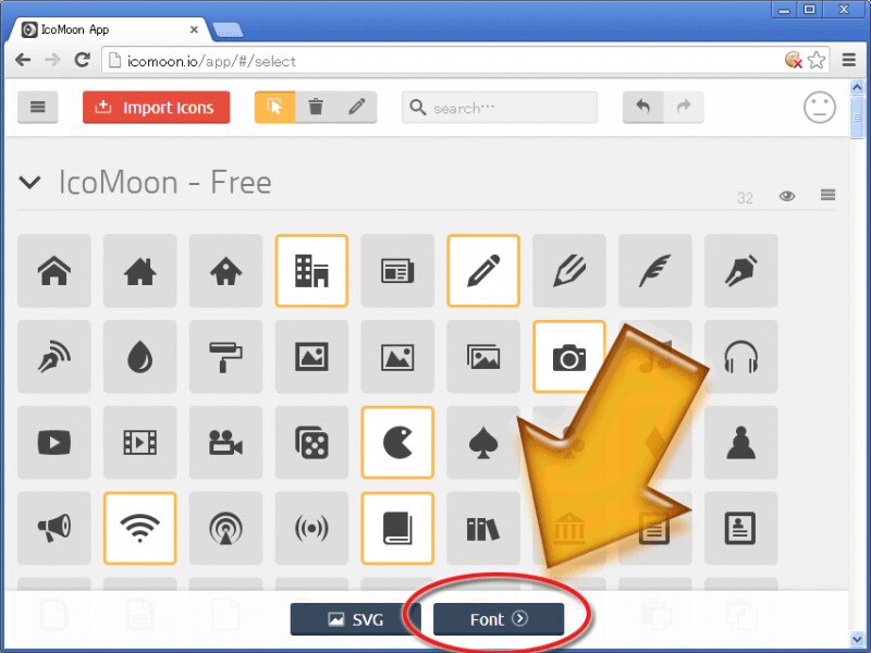 「Font」ボタンをクリック
