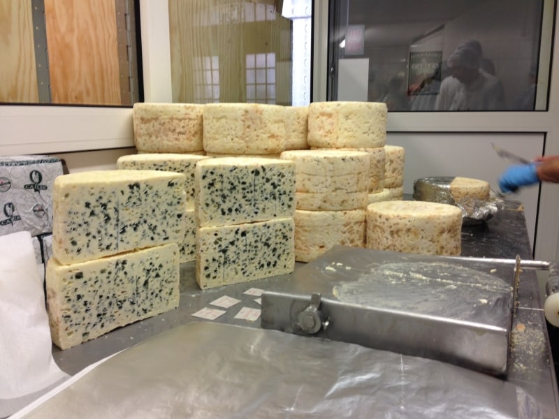 出荷直前のロックフォール。必ず半分にカットして、カビの状態をチェックしてから出荷される