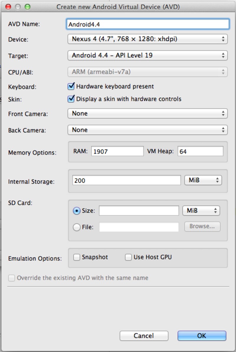 Android4.4に対応したエミュレータを作成する