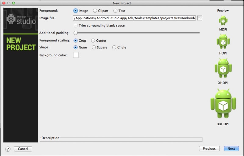 アイコンの選択画面。自動的に各端末の解像度に合ったサイズに画像を切り出してくれる