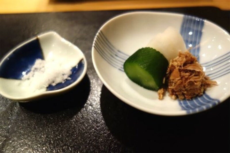 自家製の香の物とお塩