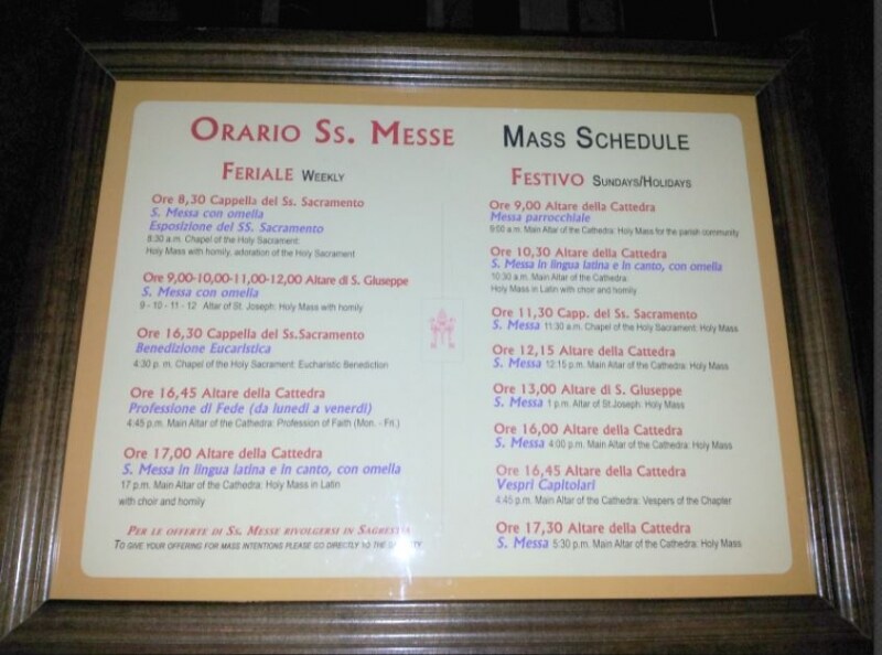 サンピエトロ大聖堂のミサのスケジュール