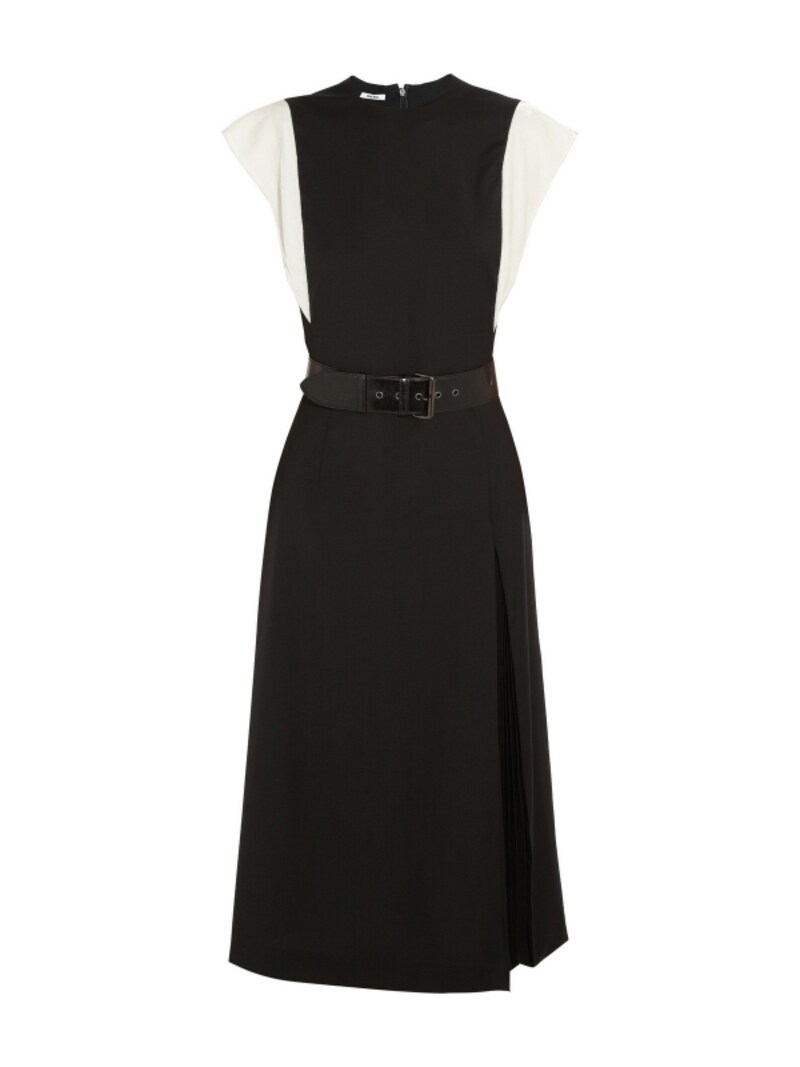 Miu Miu/Velvet-trimmed belted wool dress