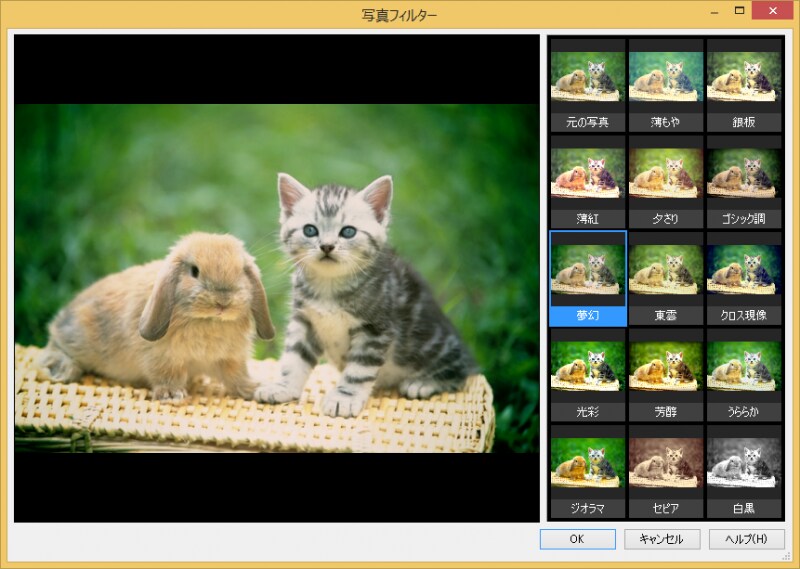 写真フィルターを使うと、さまざまな特殊効果を設定できます