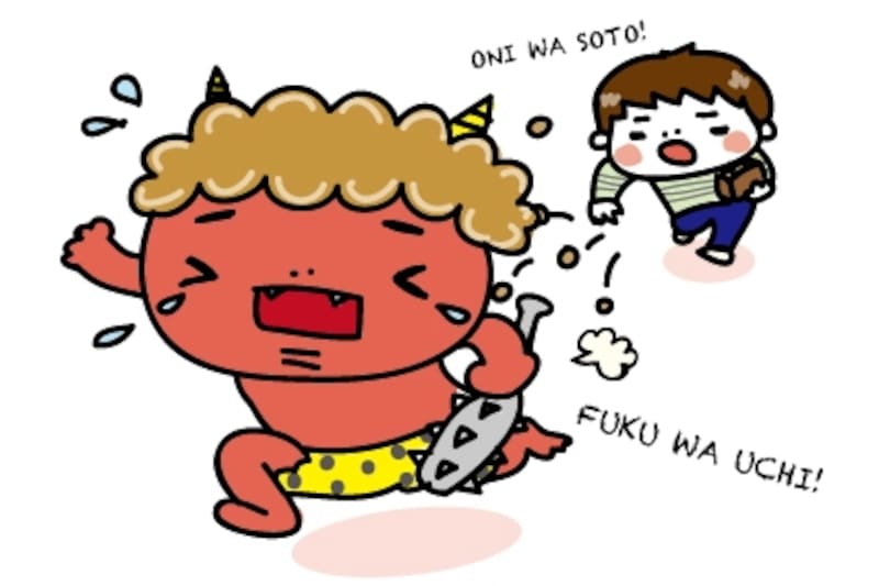 豆まき　節分　イラスト　カラー　かわいい