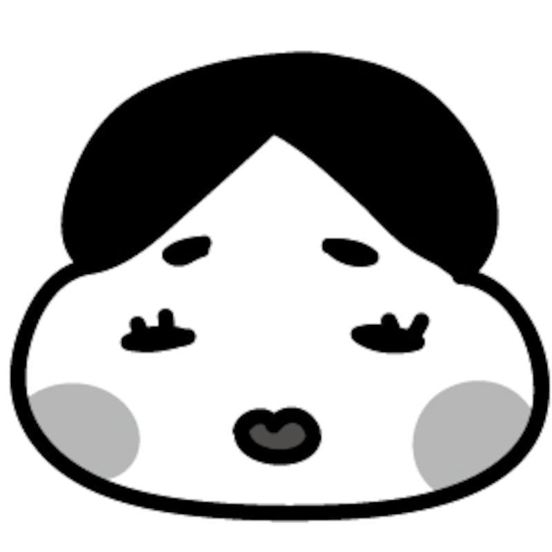 お多福さん　お面　節分　イラスト　白黒　かわいい