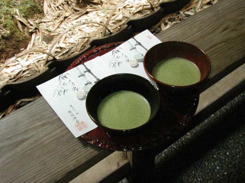 竹の庭を眺めながらいただける抹茶