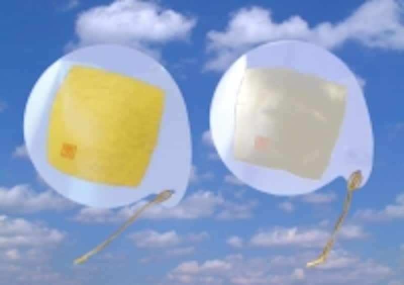 箔をそのままうちわに閉じ込めた「箔うちわ(セット)」。箔を通して見る明かりの色は?