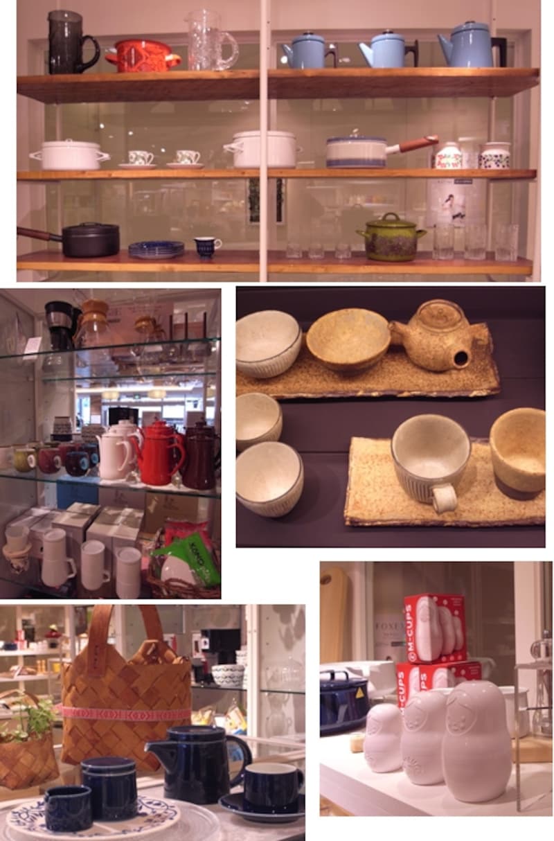 上の写真はヴィンテージコーナー。真ん中右の和食器は額賀章夫さん。