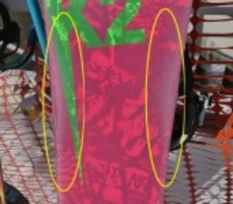 スノーボードのお手入れ方法：ベースバーンした状態のボード