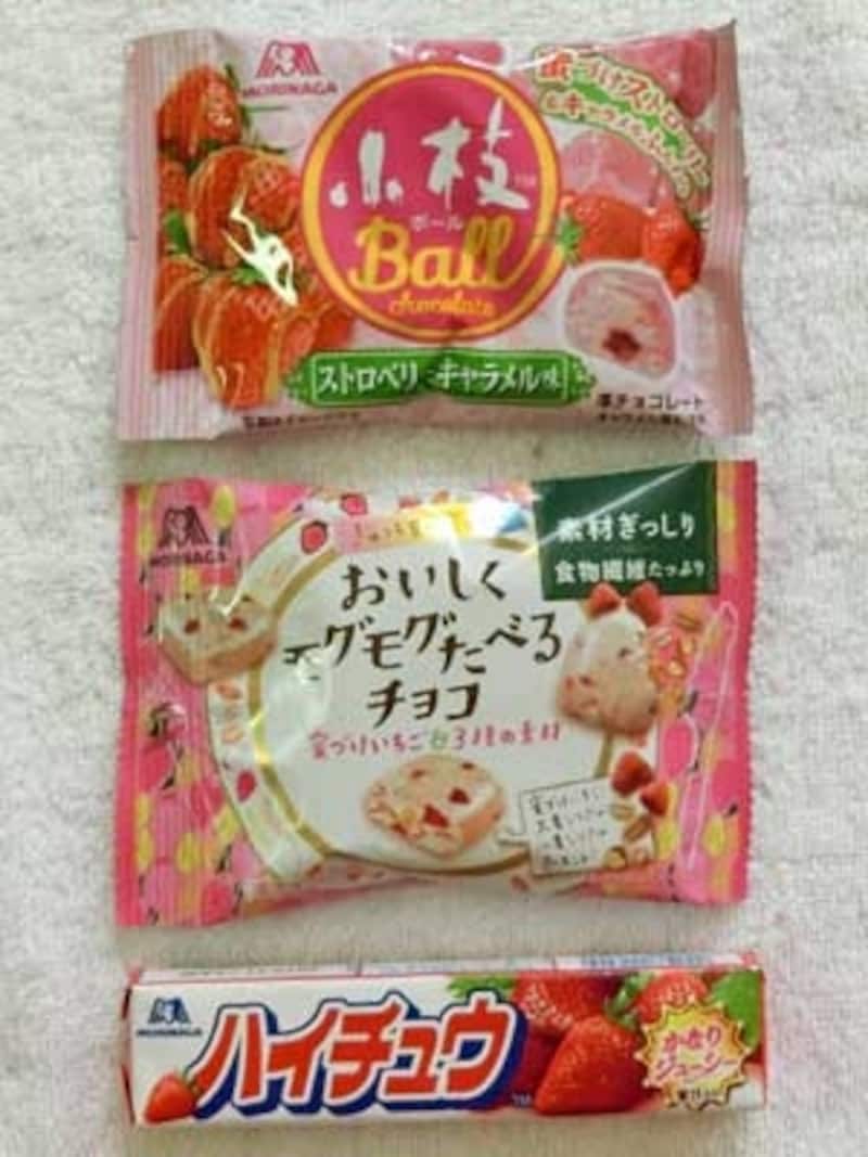 森永製菓いちごスナック菓子3種