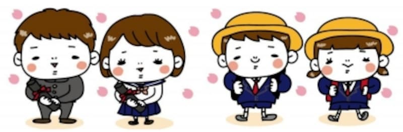 桜・お花見・卒業式・卒園式・入学式のイラストカット