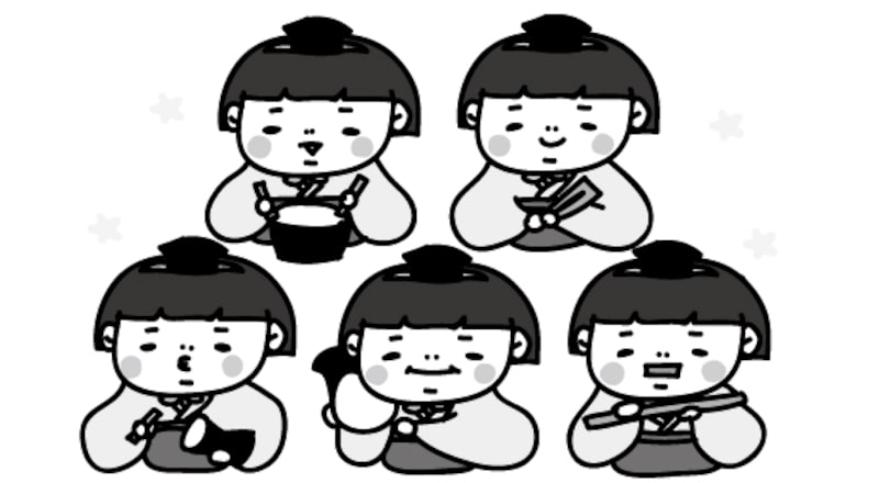 ５人ばやし　ひな祭り　イラスト　白黒　かわいい