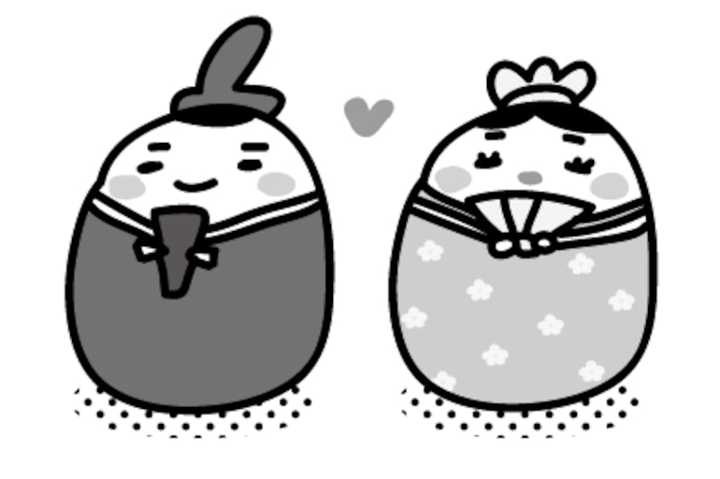 ミニおひなさま　ひな祭り　イラスト　白黒　かわいい