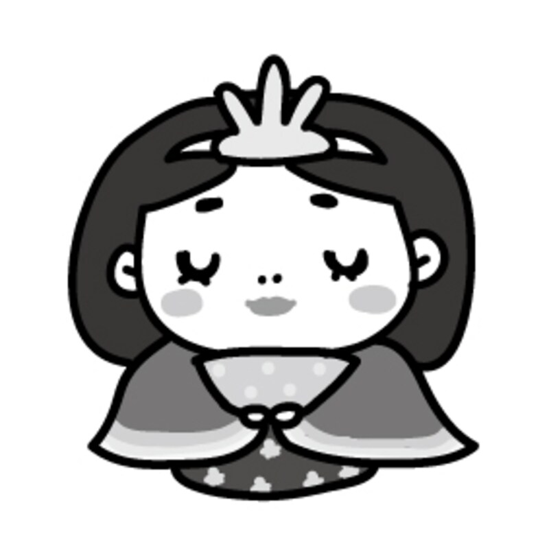 おひなさま　ひな祭り　イラスト　白黒　かわいい