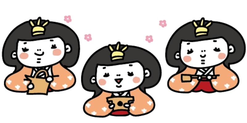 ３人官女　ひな祭り　イラスト　カラー　かわいい