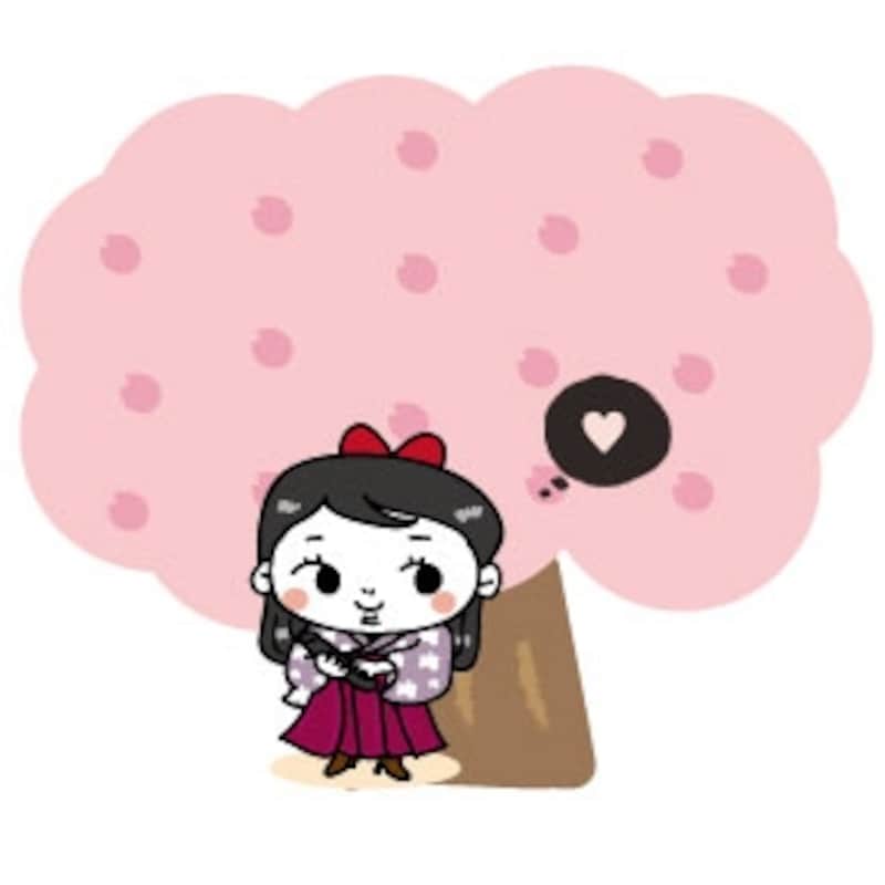 袴姿の女の子 卒業 イラスト 桜 カラー かわいい