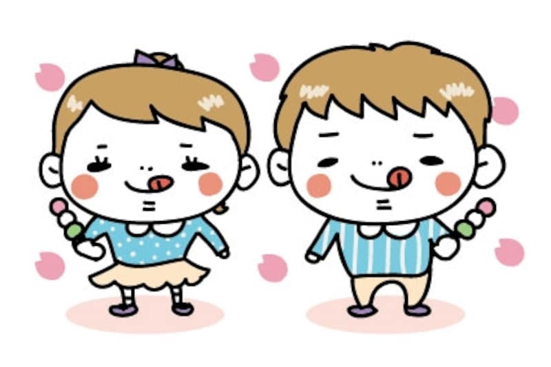 【カラー】花より団子の子どもたちです。