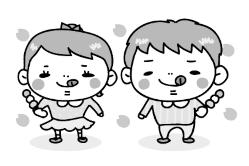 【モノクロ】花より団子の子どもたちです。