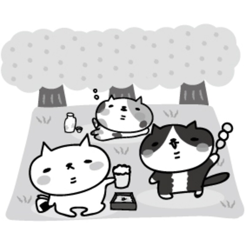 お花見 イラスト 桜 白黒 かわいい