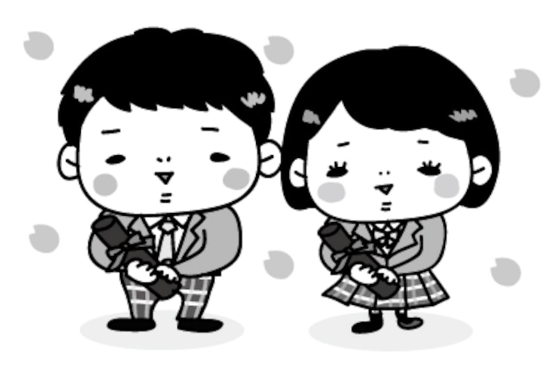 【モノクロ】ブレザー制服の学生カップルです。