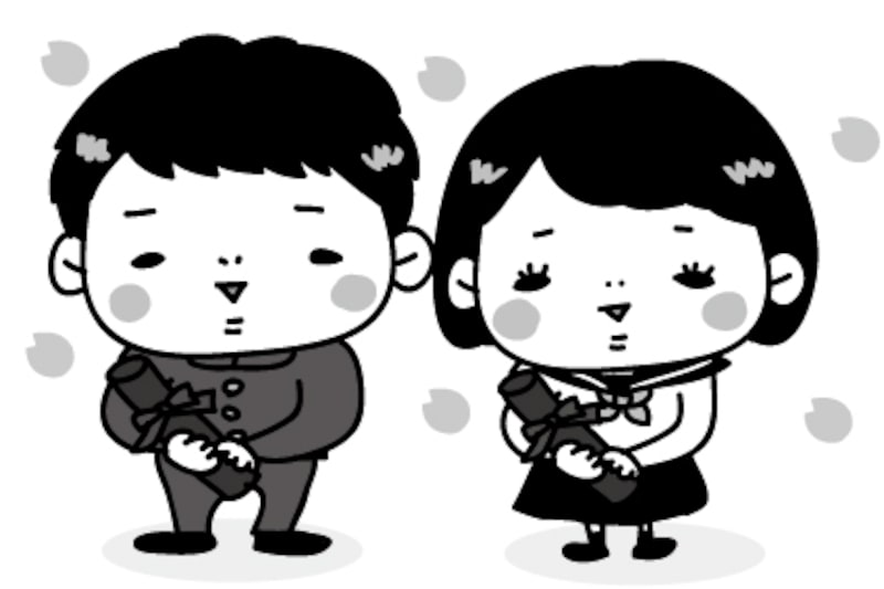 【モノクロ】学ランとセーラー服の学生カップルです。